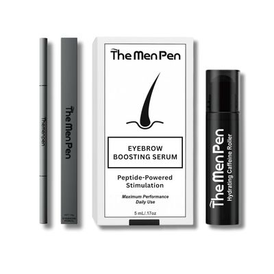 The Men Pen Eyebrow Boosting + Caffeine Kit | Eyebrow, Beard and Hair Filler | Waterproof, Long Lasting, Sweat Proof - Grey