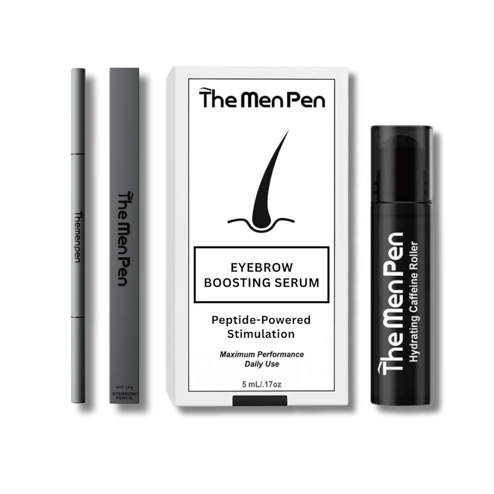 The Men Pen Eyebrow Boosting + Caffeine Kit | Eyebrow, Beard and Hair Filler | Waterproof, Long Lasting, Sweat Proof - Grey