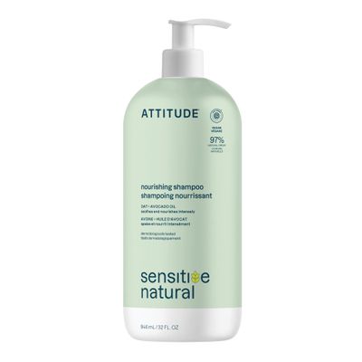 ATTITUDE Hair Shampoo for Sensitive Dry Scalp, EWG Verified, Soothing Oat, Dry and Damaged Hair, Naturally Derived Ingredients, Vegan and Plant-Based, Nourishing, Avocado Oil, 32 Fl Oz