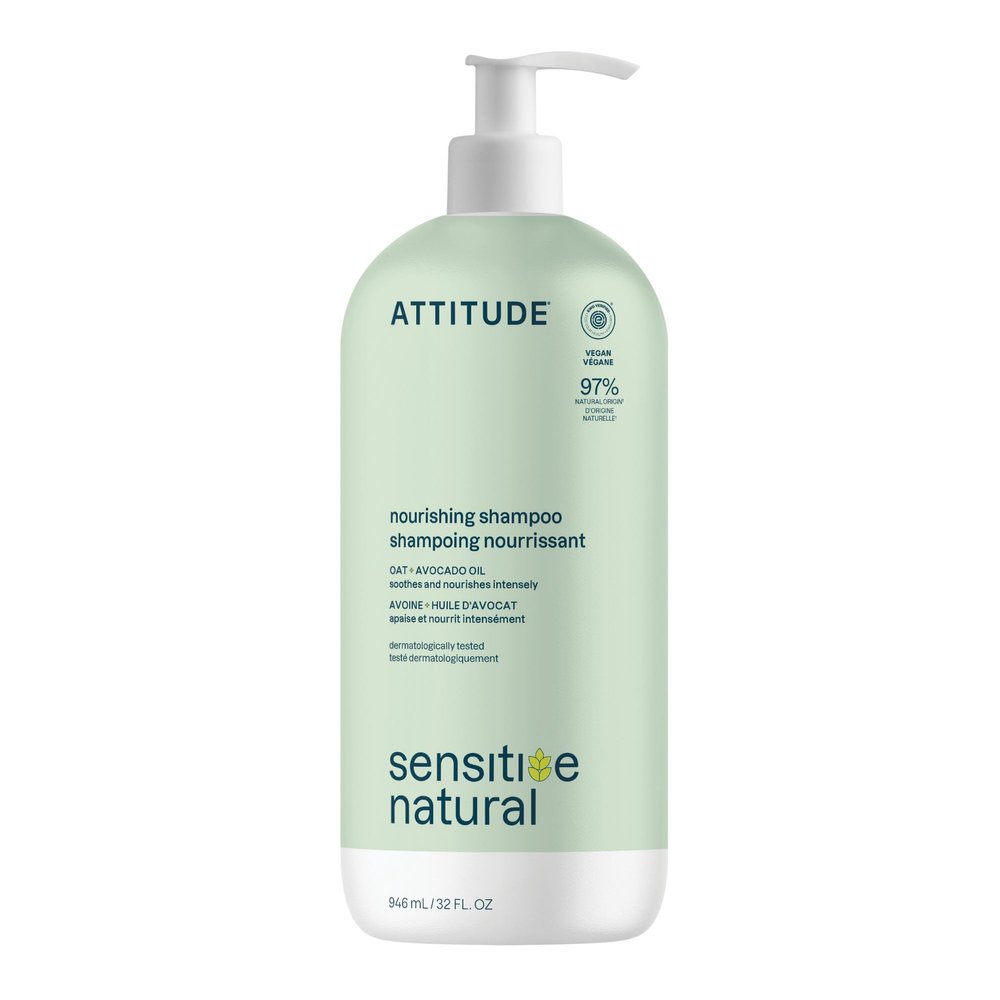 ATTITUDE Hair Shampoo for Sensitive Dry Scalp, EWG Verified, Soothing Oat, Dry and Damaged Hair, Naturally Derived Ingredients, Vegan and Plant-Based, Nourishing, Avocado Oil, 32 Fl Oz