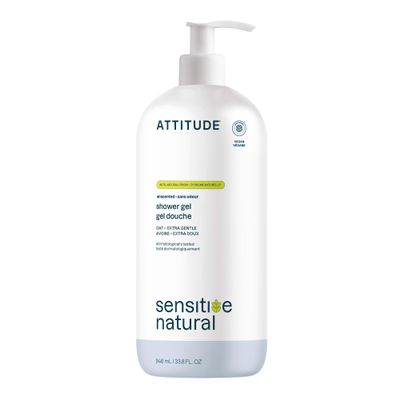 ATTITUDE Body Wash for Sensitive Skin, EWG Verified Shower Gel, Soothing Oat, Dermatologically Tested, Plant and Mineral-Based, Vegan Personal Care, Unscented, 32 Fl Oz