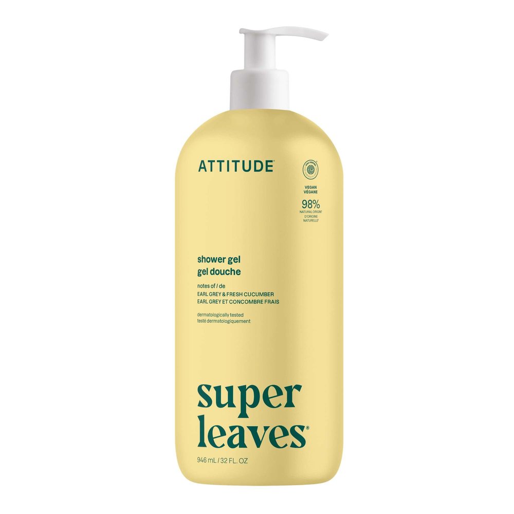 ATTITUDE Body Wash, EWG Verified Shower Gel, Dermatologically Tested, Plant and Mineral-Based, Vegan Personal Care Products, Earl Grey & Fresh Cucumber Scent, 32 Fl Oz