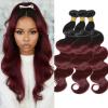Ombre Burgundy Body Wave Human Hair Bundles 26 28 30 Inch Brazilian Hair view 1
