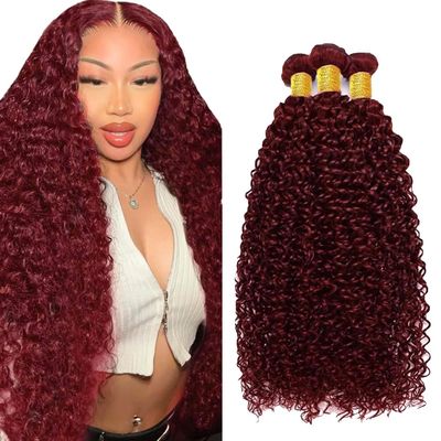 Dark Burgundy Human Hair Bundles Curly Wave 18 20 22 Inch Color 99j# Bundles Human Hair Burgundy 100G Per Bundle 300g Total Unprocessed Brazilian Virgin