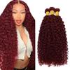 Dark Burgundy Human Hair Bundles Curly Wave 18 20 22 Inch Color 99j# Bundles Human Hair Burgundy 100G Per Bundle 300g Total Unprocessed Brazilian Virgin view 1