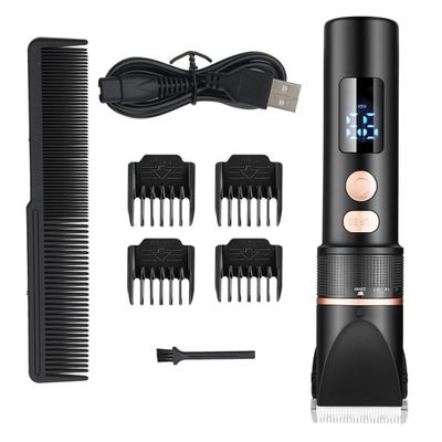 Hohopeti Professional Adjustable Hair Clipper Trimmer with LCD Display Stainless Steel Household Hair Cutter for Men and Travel Barber Supplies