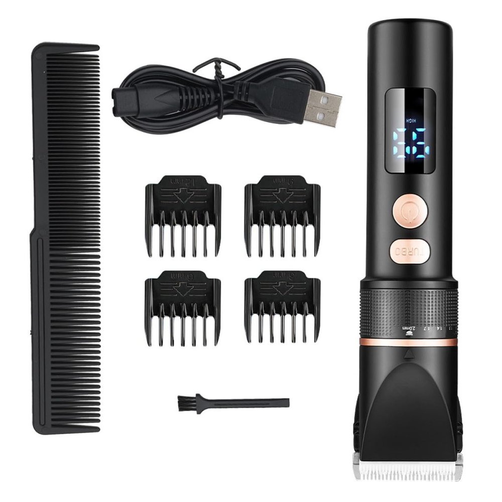 Hohopeti Professional Adjustable Hair Clipper Trimmer with LCD Display Stainless Steel Household Hair Cutter for Men and Travel Barber Supplies