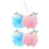 WRITWAA 4 Pcs Unicorn Loofah Sponge Soft Body Scrubber Bath Sponges for Gentle Skin Cleaning and Fun Shower Mesh Poufs in Pink and Blue for Boys view 1