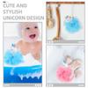 WRITWAA 4 Pcs Unicorn Loofah Sponge Soft Body Scrubber Bath Sponges for Gentle Skin Cleaning and Fun Shower Mesh Poufs in Pink and Blue for Boys view 4