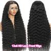 13x6 Deep Wave Lace Front Wigs Human Hair 200 Density 13x6 HD Transparent Frontal Wigs Human Hair for Women Deep Curly Glueless Wigs Human Hair Pre Plucked with Baby Hair Natural Black 26 Inch view 3