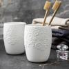 Decoration White Four-Piece Ceramic Relief Pattern Bathroom Set Supplies Home Hotel Wash view 4