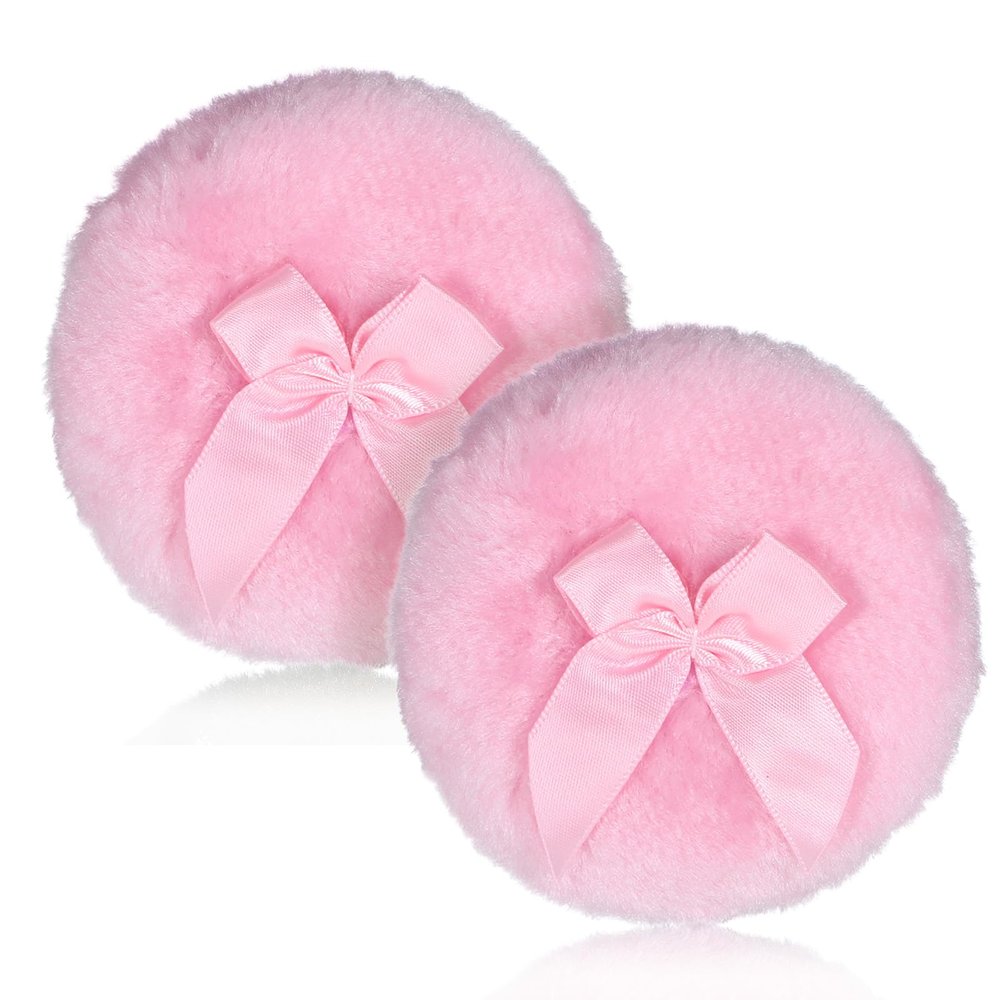 2 PCS Dusting Powder Puff, 3.4 Inch Soft Dusting Puffs Large Fluffy Powder Puff, Washable Reusable, Big Fluffy Puffs for Women Makeup Face Body(Pink+pink)