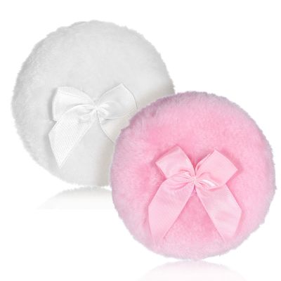 2 PCS Dusting Powder Puff, 3.4 Inch Soft Dusting Puffs Large Fluffy Powder Puff, Washable Reusable, Big Fluffy Puffs for Women Makeup Face Body(White+Pink)
