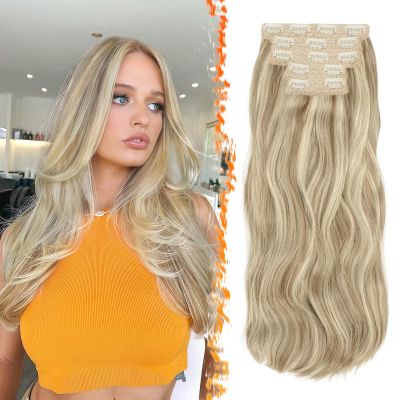 BARSDAR 20 Inch Synthetic Layered Wavy Dirty Blonde Clip in Hair Extensions