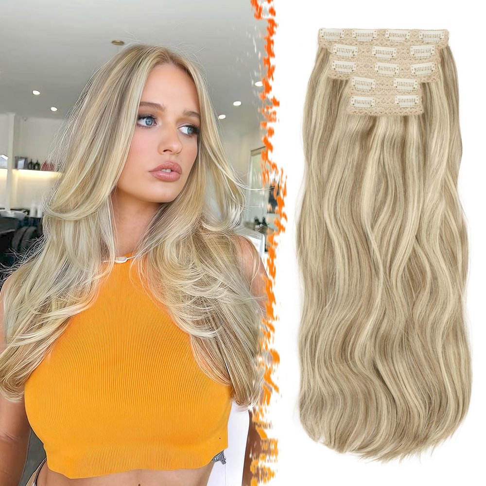 BARSDAR 20 Inch Synthetic Layered Wavy Dirty Blonde Clip in Hair Extensions