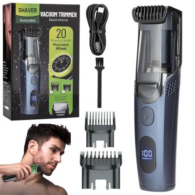Vacuum Beard Trimmer for Men, Rechargeable Mustache Trimmer with Adjustable Length Comb (1-20MM),IPX6 Waterproof, for Facial Hair, Mustache, Sideburns (Blue)