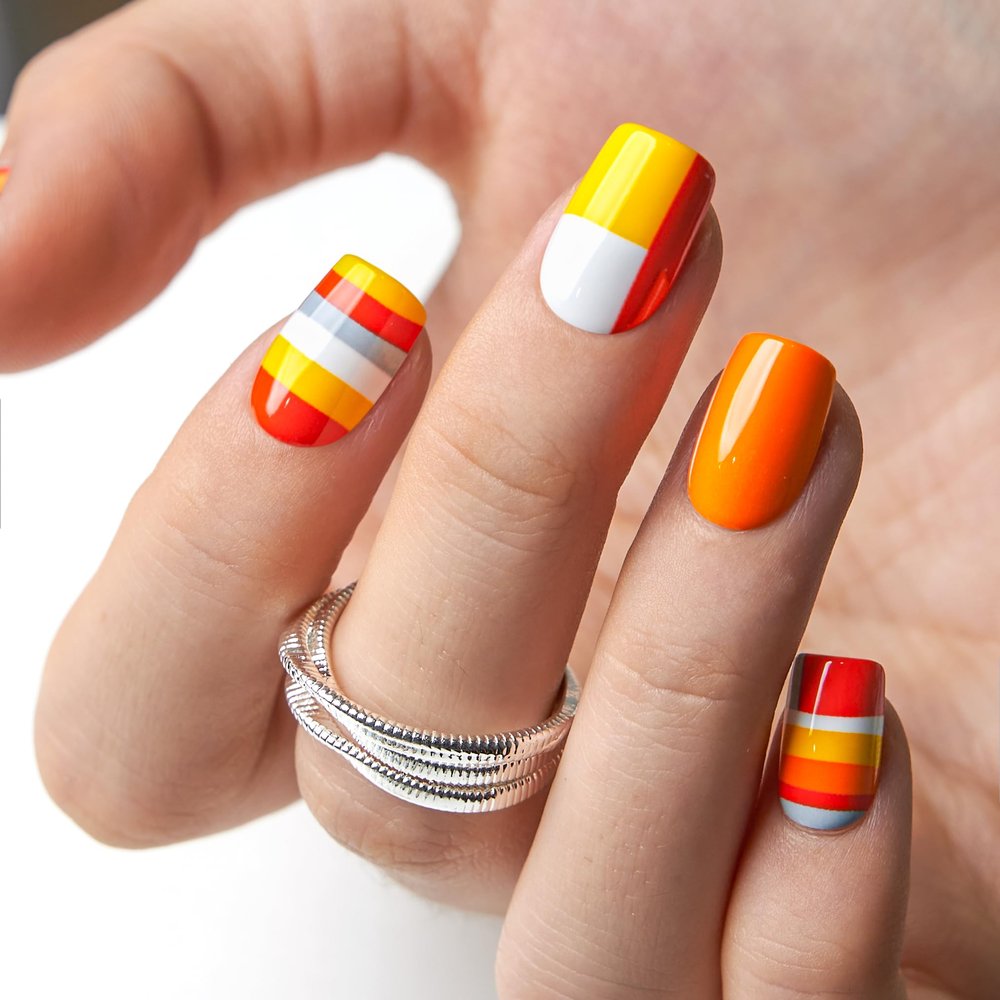 CurvLife Shrot Square Fall Press On Nails, Citrus Pop Red, Soft Gel