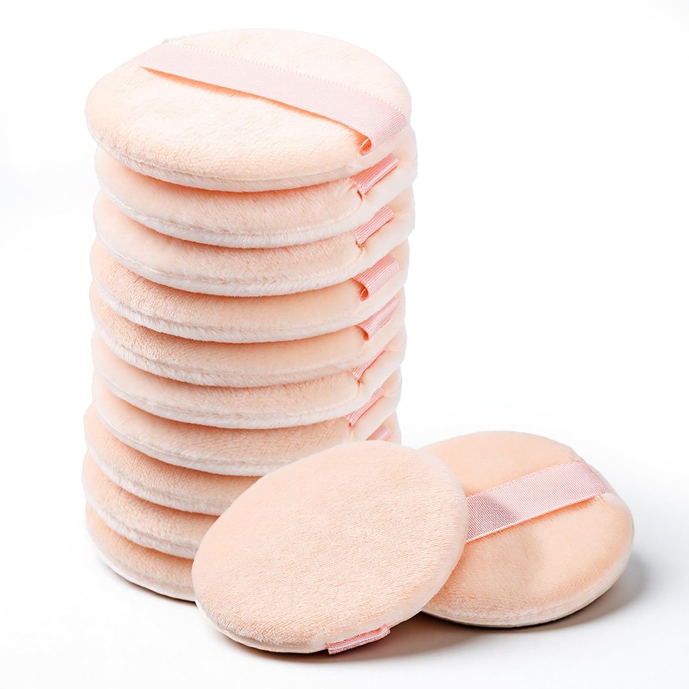 10 Pcs Foundation Puff, Setting Puff 2.3'' Cotton Velour Face Makeup Compact Makeup Sponge Cushion Puffs Loose Make Up Sponges for Foundation Setting