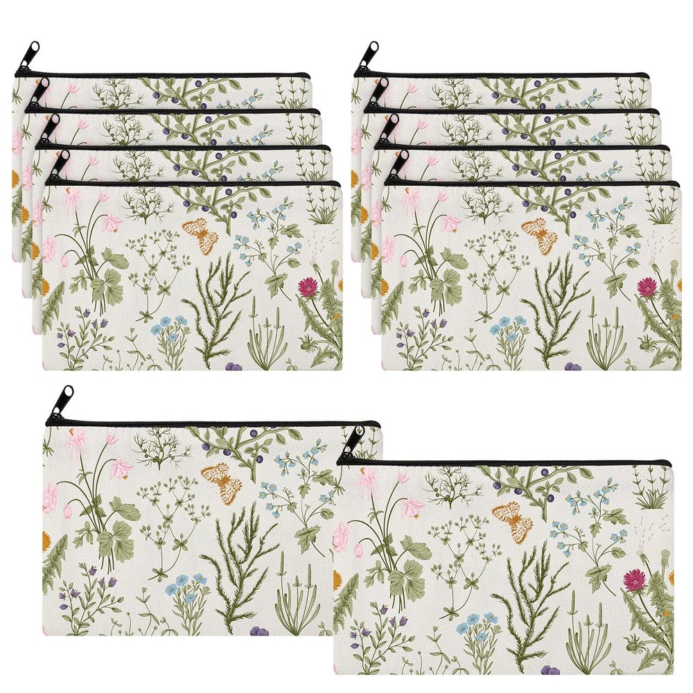 Chunful 10 Pieces Inspirational Canvas Makeup Bags for Women Graduation Gift Rainbow Canvas Cosmetic Bags Bulk with Zipper Friendship Gift Travel Toiletry Pouch(Wildflowers)