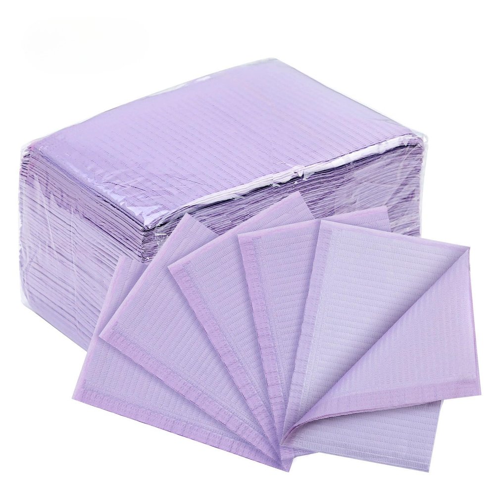Disposable Nail Mats Easy to Clean, 3 Ply Waterproof Table Acrylic Nail Practice Sheet Desk Towel for Manicure Pedicure, Versatile for Tattoo & Dental Bibs, Salon Nail Tech (Purple-50 Pcs)