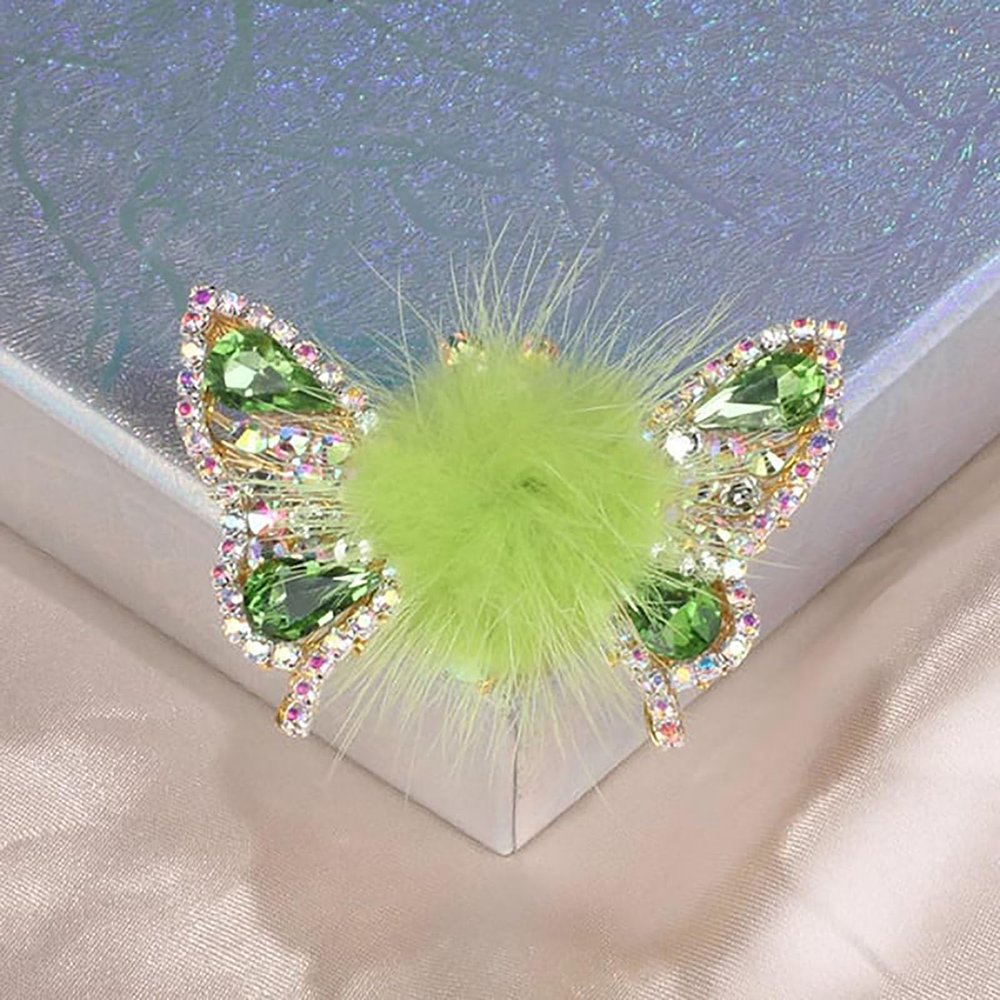 Flying Butterfly Hairpin, Moving Butterfly Hair Clips, Hair Clips for Girls, Cute Glitter Rhinestones Barrettes for Women (Green)