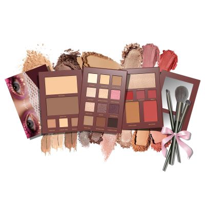 All in One Makeup Palette with 3 Brushes - Foldable Travel Make Up Kit Set includes Highly Pigmented Eyeshadow, Buildable Contour, Correction Concealer, Shine Highlighter, Blush, Lip for Face Paint
