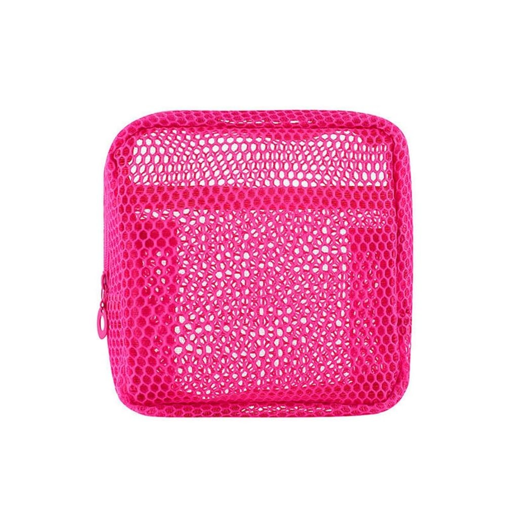 Portable Compact Mesh Makeup Bag Women Travel Mini Cute Toiletry Purse Multi-Purpose Sanitary Lipstick Pouch(Rose Red)