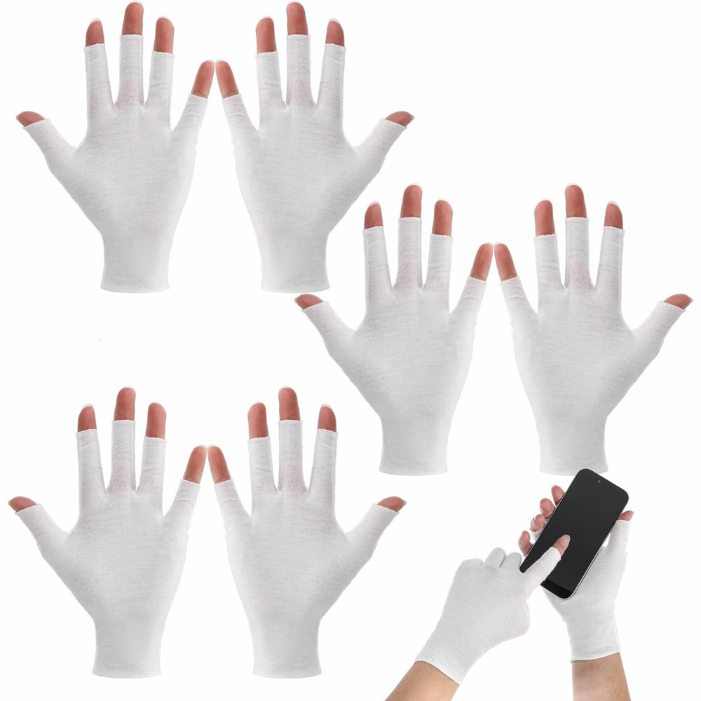 3 Pairs White Moisturizing Gloves - Fingerless Design Cotton Gloves for Dry Hands Sleeping Overnight, Open Fingertips Glove for Women, Touchscreen Moisture Hand Wrap