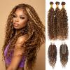 ALHER Water Wave Highlight Bundles with Long Deep Part 2x6 Lace Closure, 12A P4/27 Honey Blonde Ombre Brown Colored Wet and Wavy Bundles 100% Virgin Remy Curly Human Hair 12 14 16+12 2x6 Kim K Closure view 1