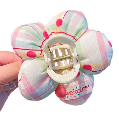 Ouliget Large Fabric Flower Claw Clip,Cute Oversized Hair Clip for Girls Women,Creative Hair Ties Ponytail Decorative Headwear for Christmas Party Decoration (Pink Flower)