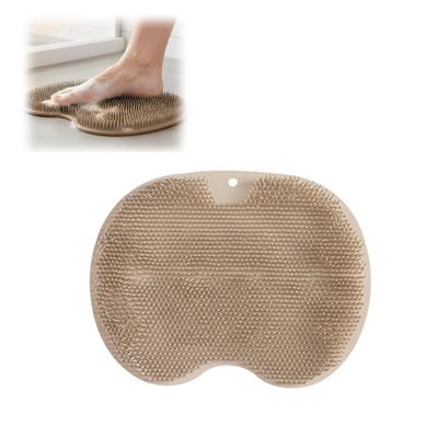 Acmefun Saker Shower Foot & Back Scrubber,Soft Bristle Bath Foot Scrubber  Detachable Massage Mat with Secure Grip, Hanging Hole for Easy Storage (Brown)