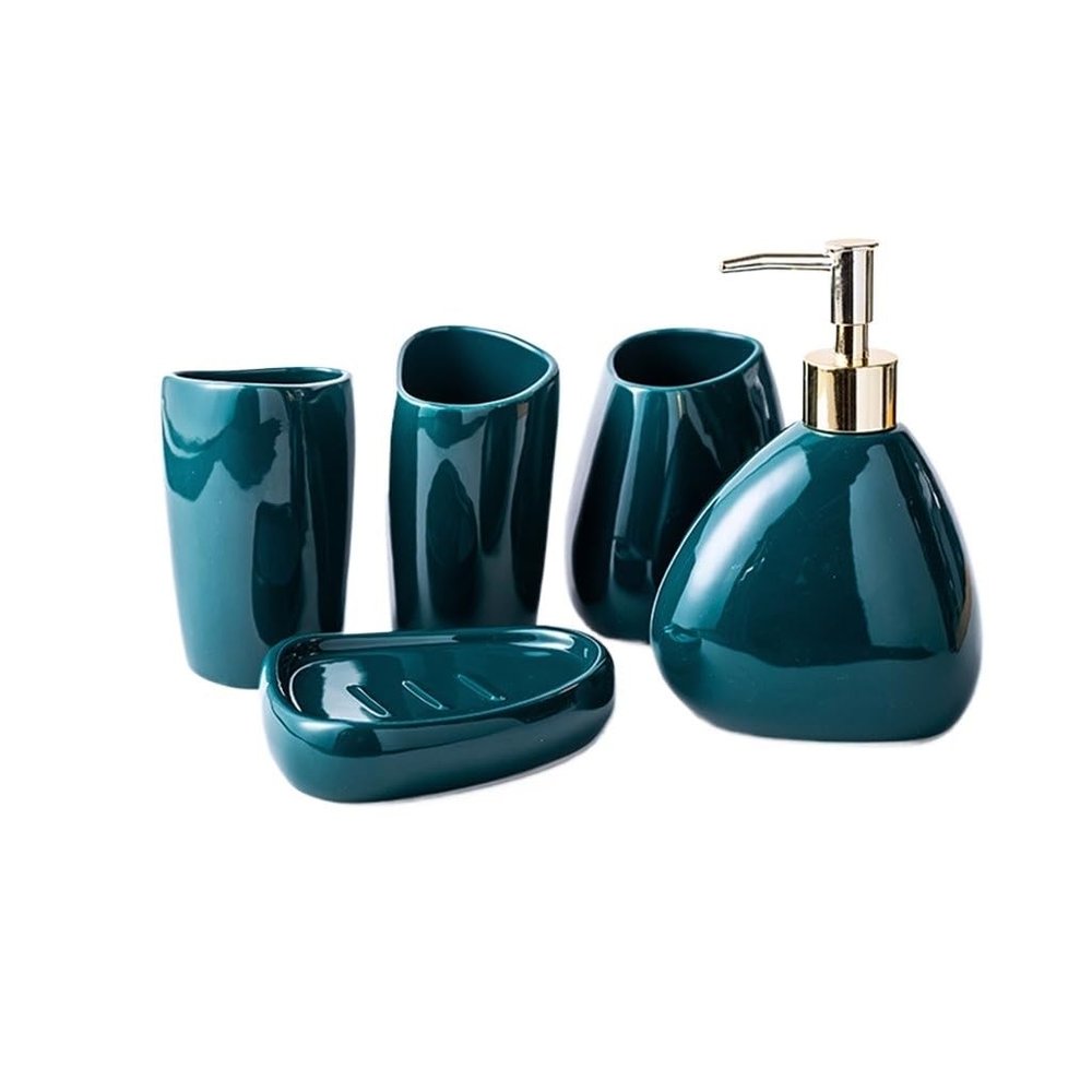 Ceramic Bathroom 5 Piece Set Dark Green Wash Suite Home Hotel Supplies Accessories