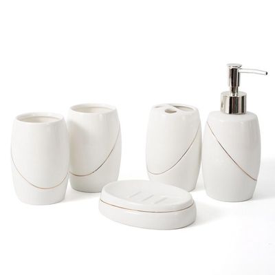 Ceramic Bathroom Five-Piece Set, Wash Gargle Cup Toothbrush Holder Emulsion Bottle
