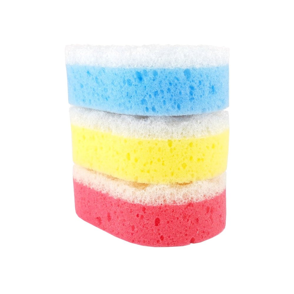 IDEA Home Massage & Cleaning Sponge Oval Bath Sponge with Dual Massage Surfaces 3-Pack for Daily Body Care & Exfoliation