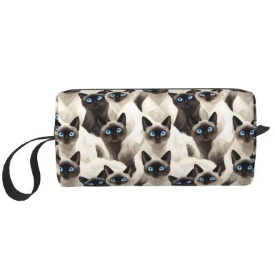 NIUNEW Funny Siamese Cats Cute Small Makeup Cosmetic Bag For Purse Make Up Bags Pouch For Women Travel Toiletry Organizer Case