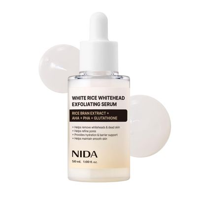 NIDA White Rice Whitehead Exfoliating Serum | 1.69 fl.oz., 50ml | Daily Soft Exfoliating Face Scrub Dead Skin Cells Remover for All Skin Types korean skin care