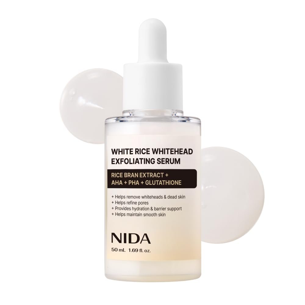 NIDA White Rice Whitehead Exfoliating Serum | 1.69 fl.oz., 50ml | Daily Soft Exfoliating Face Scrub Dead Skin Cells Remover for All Skin Types korean skin care