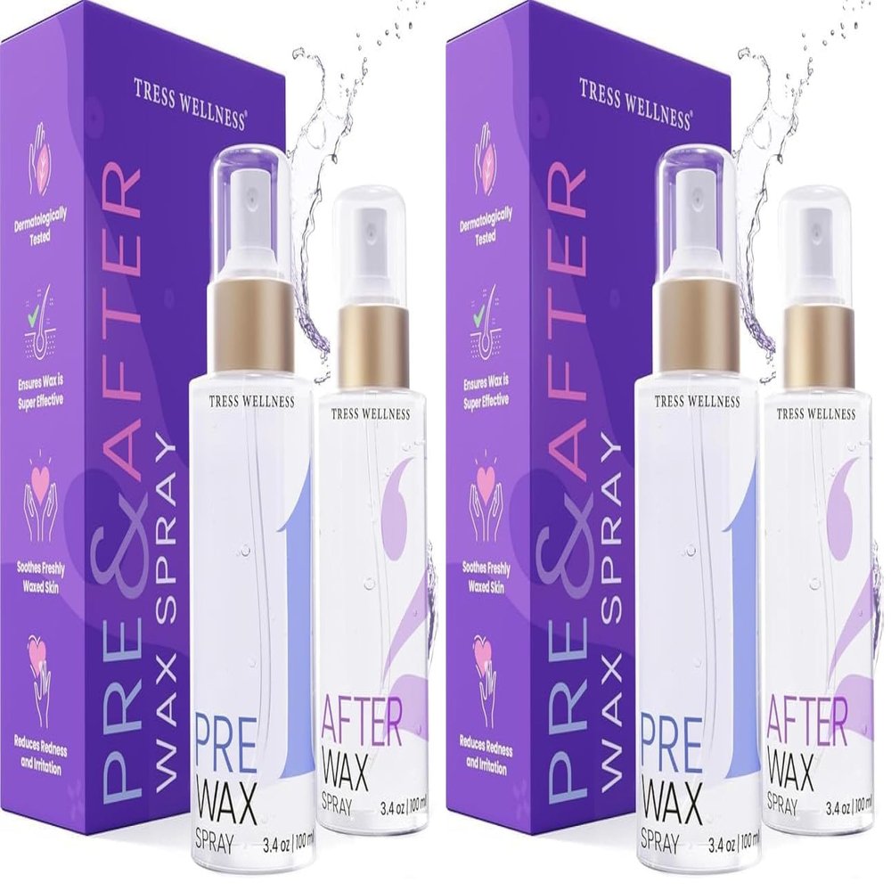 Tress Wellness Pre-Wax Cleanser, Spray and Treatment, After-Wax Oil and Care, Skin Wax Remover (Pack of 2)
