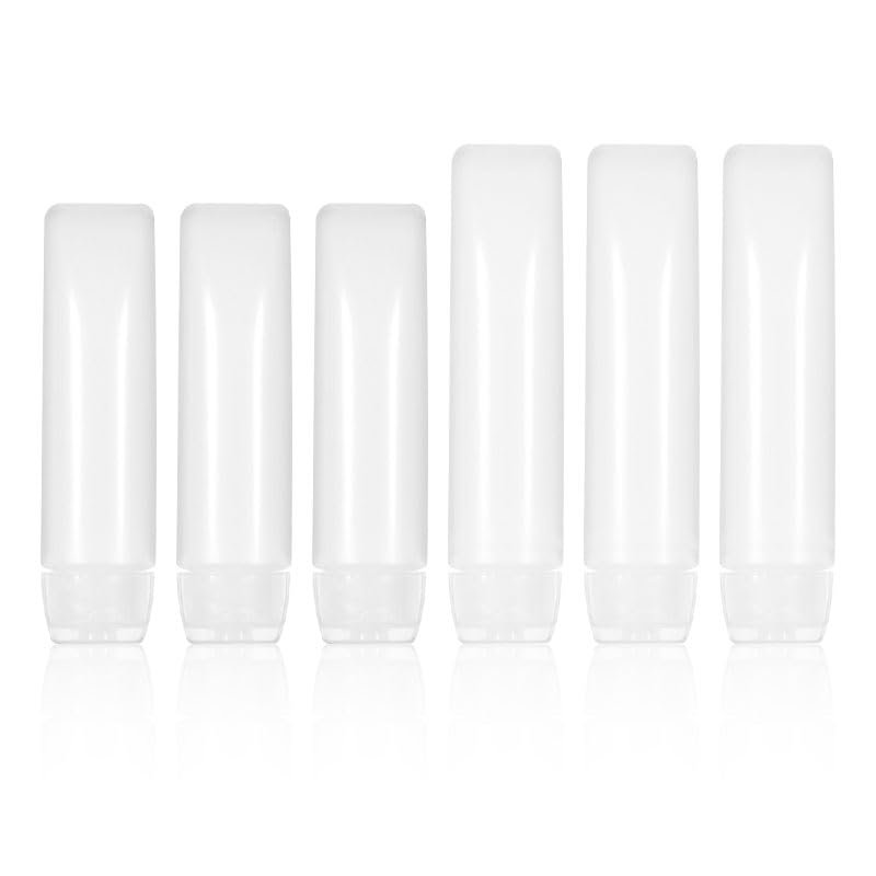 OpusBags 6 Travel Bottles, 30ml and 50ml Transparent Plastic Compressed Air Bottles, Refillable Cosmetic Containers, Portable Size Leak Proof Small Squeeze Bottles for Toiletries, Makeup, Shampoo