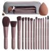 BS-MALL 14 Pcs Makeup Brushes Set with 1 Pcs Makeup Sponge Essential Foundation Powder Concealers, Eye Shadows, Blush Makeup Brushes with Travel Makeup Case (Brown) view 1