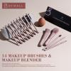 BS-MALL 14 Pcs Makeup Brushes Set with 1 Pcs Makeup Sponge Essential Foundation Powder Concealers, Eye Shadows, Blush Makeup Brushes with Travel Makeup Case (Brown) view 2