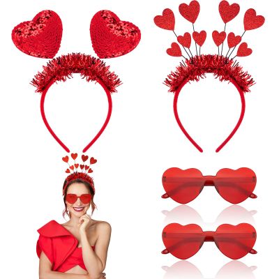 FASOTY Valentines Day Heart Headbands for Women, Sequins Headband and Heart Sunglasses, Sparkly Hair Accessories for Valentine's Party, Bachelorette, Holiday & Photo Props