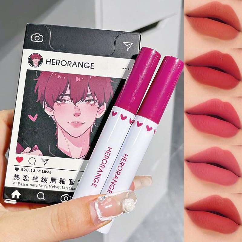 Five-Piece Lip Gloss Set, Matte and Glossy Lipstick, Illustration Series Gift Box, Lip Mud Collection (Matte)