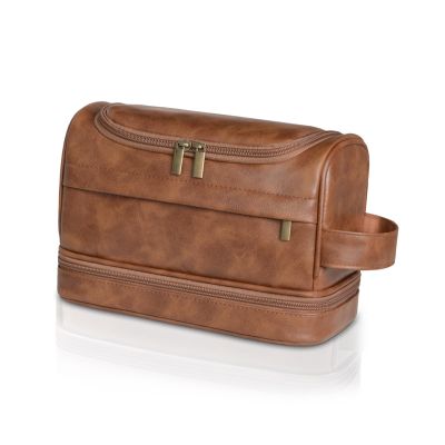 Toiletry Bag for Men,Large Leather Travel Pouch Bag with Hanging hook