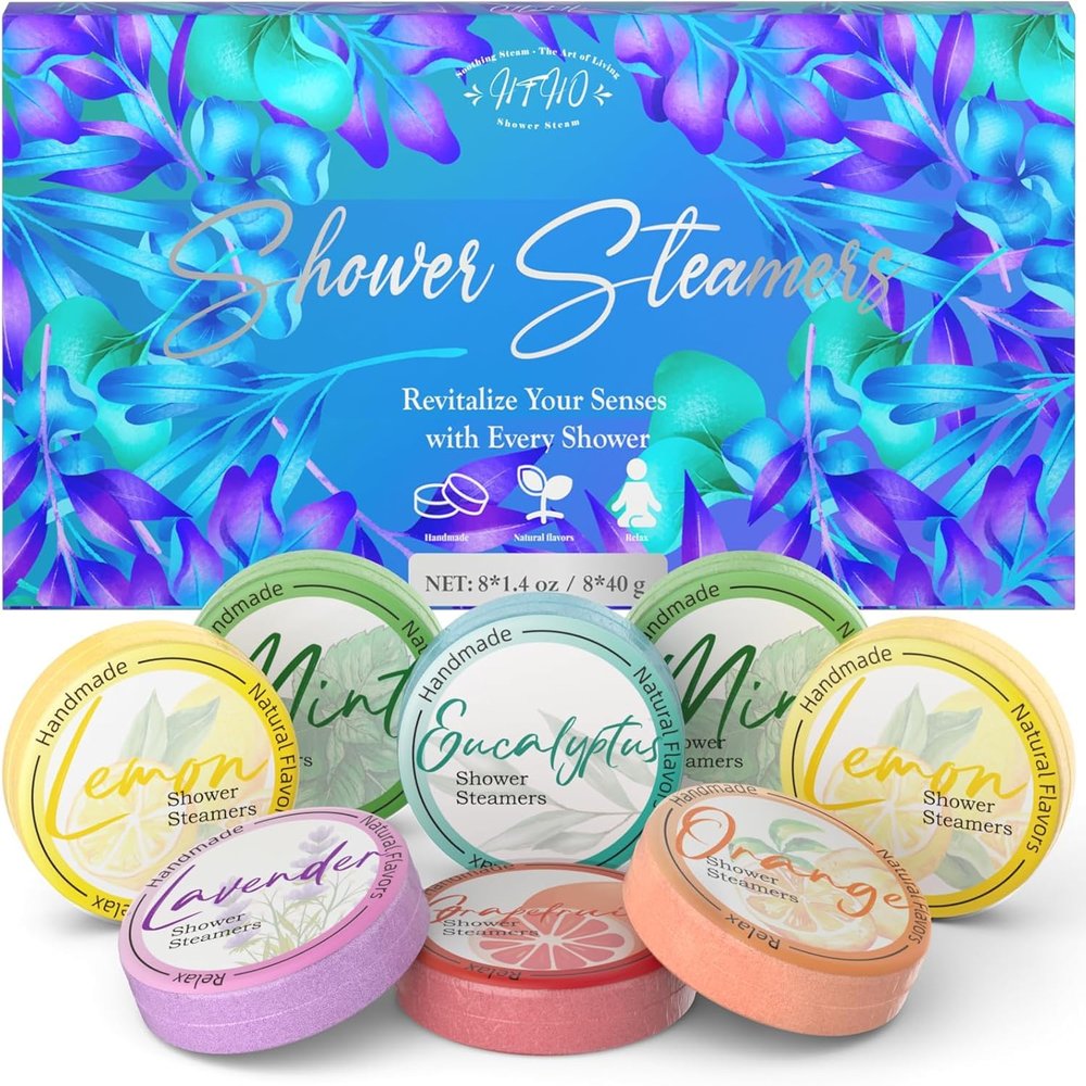 Shower Steamers Aromatherapy 8 Pack - Gifts for Women, Shower Bombs with Essential Oils, Self Care and Stress Relief Stocking Stuffers, Relaxation Birthday Gifts for Women and Men. Azure Floral Style