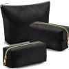 Kigeli 3 Pcs Nylon Makeup Bag Set for Women Aesthetic Cosmetic Bag with Interior Pocketes Preppy Cute Purse Pouch Makeup Brushes Storage Organizer for Travel(Black) view 1