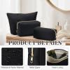 Kigeli 3 Pcs Nylon Makeup Bag Set for Women Aesthetic Cosmetic Bag with Interior Pocketes Preppy Cute Purse Pouch Makeup Brushes Storage Organizer for Travel(Black) view 2