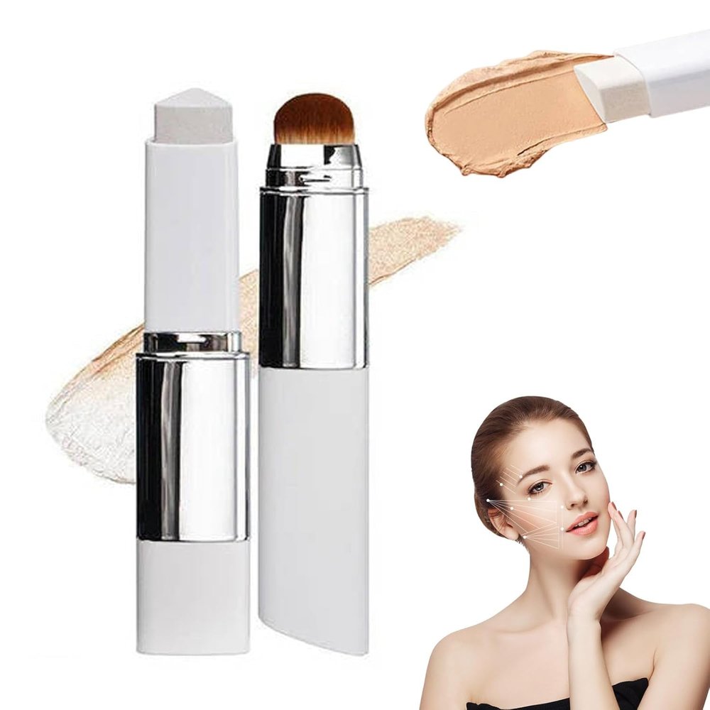 2026 New Double-Headed Foundation Stick, Lightweight Color-Changing Formula with Microfine Soft Bristle Brush, Cream Concealer Makeup (Dark Skin)