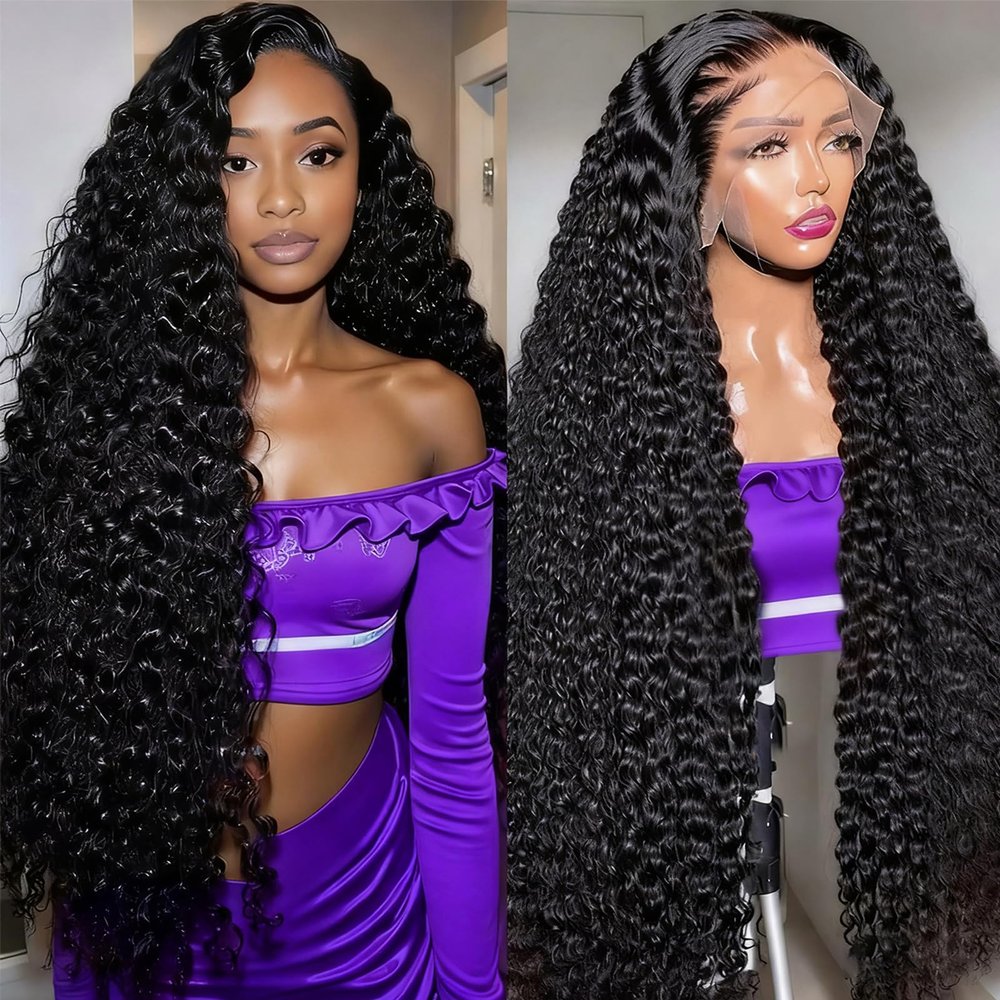 Lemeiily 26 Inch Deep Wave Lace Front Wigs Human Hair 13x6 HD Transparent Lace Frontal Wigs Human Hair 200 Density Deep Curly Wig for Women Pre Plucked With Baby Hair