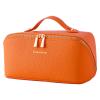 Cuteseason PU Leather Makeup Bag for Women, Structured Makeup Case with Wide Opening, Travel Cosmetic Bag with Compartments and Handle, Water-Resistant Makeup Organizer(Orange, Lychee Grain) view 1